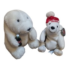 2x Coca Cola Eisbär Plüschtier Eisbär mit Flasche Set Neuwertig Kuscheltier