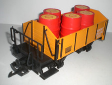 LGB Toy Train offener Güterwagen mit Fässern, gelb, Spur G