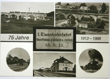 493-Ansichtskarte Eisenbahn Oberfrohna-Limbach Jubiläum Reichsbahn Bahnhof DDR