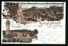 Lithographie Blankenburg / Harz, Hotel Ziegenkopf, Gesamtansicht 1898 