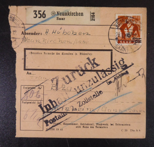 Saarland 1948 paketkarte - saarland, 1948,