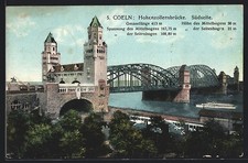 AK Coeln, Hohenzollernbrücke Südseite, Brückentürme, Rhein, Dampfschiff 