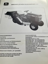 John Deere Grossflächen-Rasentraktor, Rasenmäher, 111, orig. tech. Daten 1981