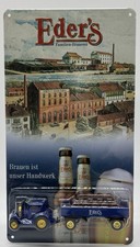 Reklame Eder's Familien Brauerei Modell Traktor Anhänger Blech Schild OVP