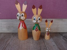 3 alte Holz Osterhasen