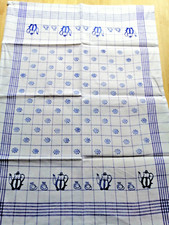 Blaudruck Kaffee Kanne Geschirrtuch Halbleinen 50 x 70 cm Handdruck Handarbeit