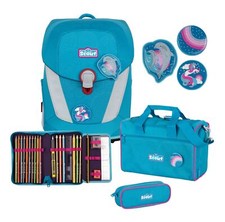 Scout Sunny II Set 4-teilig Schulranzen Schlampermäppchen Dolphins blau