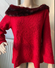 Collection L by Heine Boucle Pullover asymetrischer Webpelzkragen rot Gr.46