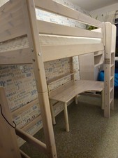 Kinder-/Jugend-Hochbett PIRAT, 90x200 cm, weiß, Massivholz, mit Schreibtisch