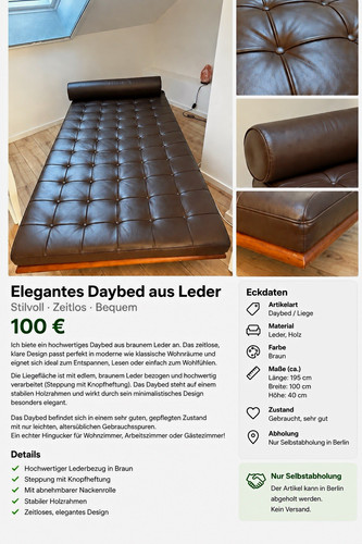 Daybed liege leder braun mit - leder,