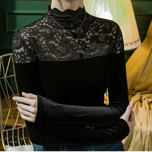 Damen samtshirt schwarz mit - damen,
