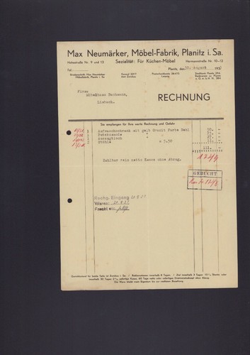 Planitz rechnung 1933 max - 1933,,