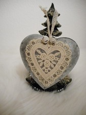 Shabby-Anhänger Blech ★HERZ Häkel-Spitze★ Weihnachten/Ostern Baumschmuck RAR?