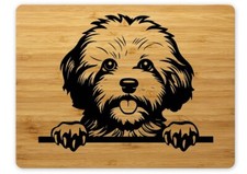 Bambus Schneidebrett Frühstücksbrettchen 15x20cm Hund Bichon Frisé