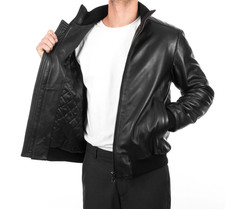 Herren schwarze Lederjacke 100% echtes echtes Lammleder Bomberjacke - 517