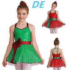 DE Kinder Mädchen Weihnachten Kleid Elfen Kostüm Pailletten Weihnachtskostüm