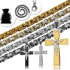 Halskette Herren Edelstahl Kette Panzerkette Massiv Königskette Anhänger Kreuz