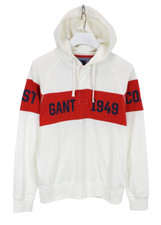 Gant Kapuze Herren M Pullover Halb Knopf Logo Freizeit Weiß