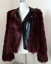 GUESS Kunstfelljacke Kunstpelz Burgundy Jacke Gr L  Bordeaux NEU!