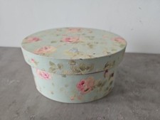 Aufbewahrungskiste Box Romantik Stil türkis mit Rosen oval mit Deckel Holz