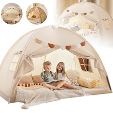 2 IN 1 Kinderzelt, Kinder Spielhaus Indoor mit und Lichtern, Kinder Bettzelt,