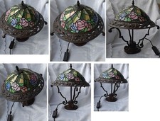 Wunderschöne Lampe Tischlampe Tiffany Stil ca 38 cm Buntglas Vintage Retro 2 Bir