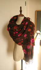 Schal, Pashmina Optik, Blumen, Pink, Braun, Orange