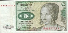 5 DM SCHEIN  / Gut erhalten / Nr. B 8287772 S / Vom 02.01.1980