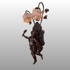 Lampe Wandlampe antik Jugendstil Engel Putte 2 flammig