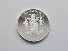 25 Dollar Silbermünze aus Jamaica Fussball WM 1982 