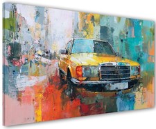 Mercedes W124 Gelb abstrakt art Modern Bild Cars Oldtimer Auto Wandbild AU1