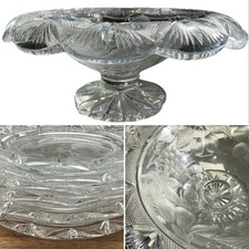 Waterford IRISCHES GESCHLIFFENES GLAS GRAVIERT ROLLRAND OBST 11" Schüssel + 6 EISTELLER UM 1900