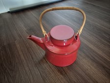 Vintage rote Teekanne, Bambus Griff, Ceracron Melitta 70ziger 
