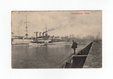 1915 Danzig Photokarte Neufahrwasser Hafen mit Kriegsschiff + Motorschiff Hecht