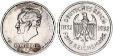 Weimarer Republik 5 Mark 1932 F Goethe - selten f.vz, etwas Patina    119502