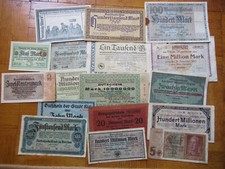 Deutsche Groß Notgeldscheine als Lot.  17 St., gebr., bis Unc.