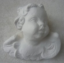 Engel unbenutzt Putte Gips weiss Engelkopf mit Flügeln Weihnachten bemalbar