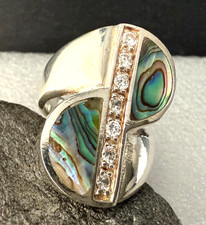 Schöner Ring Silber 925 Gr.52,5 mit Abalone/Perlmutt und weißen Steinen (AN3)