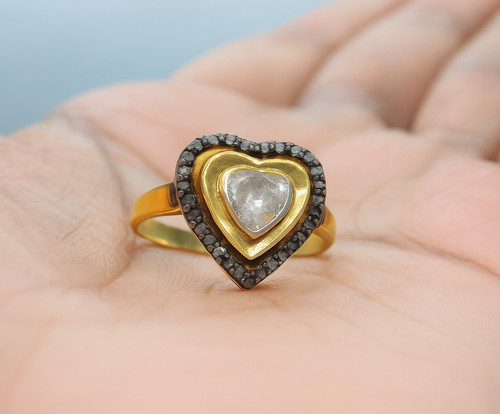 Vergoldeter herz diamant ring - herz,