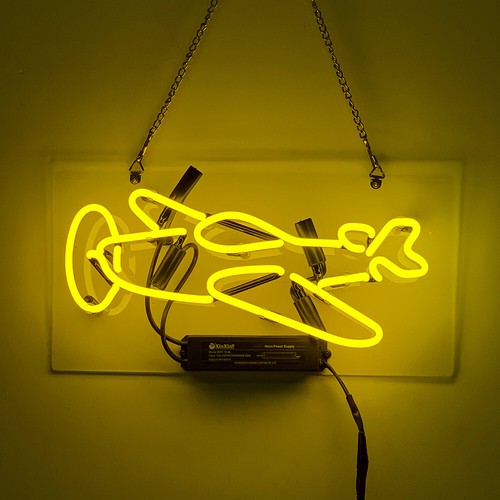 Gelbes flugzeug neon sign - flugzeug,
