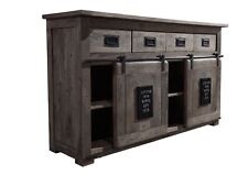 Loft Industrial Style Sideboard Mango Holz massiv dunkel Schrank grau Kommode