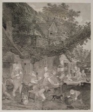Adriaen van Ostade nach Trinkgelage Genre Johann Poppel Original Radierung 1837