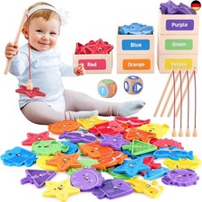 GAGAKU Angelspiel Holz ab 1 Jahr Fische Angeln für Kleinkinder 48-teiliges 
