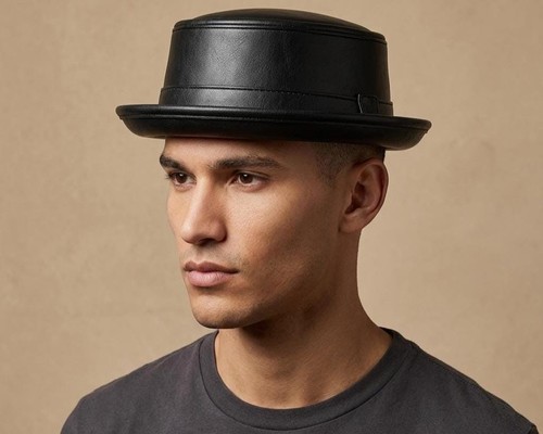 Leather pork pie hat - hat,, handmade