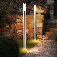 2x Wegeleuchte Außenstehlampe Gartenleuchte 2x Steckdose Edelstahl Pollerleuchte