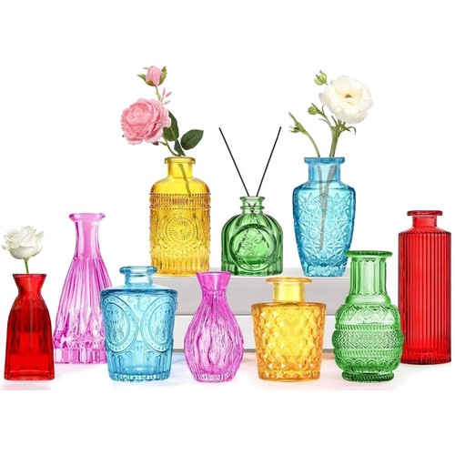 Mini glasvasen set 10er bunt - glasvasen,
