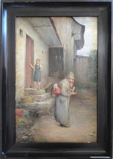 Ölgemälde Heinrich Nernst (1880-1913) Bettler im Hintergrund Mädchen an der Tür