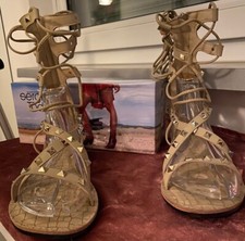 sergio Todzi, Gladiator Sandale, beige, Nieten, Reißverschl., Schnürung, flach