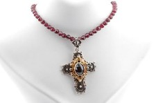 Granat Kreuz Anhänger mit Kette 835 Silber top!  