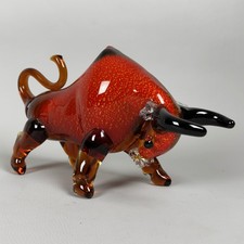 Skulptur Stier Glas Murano Rot